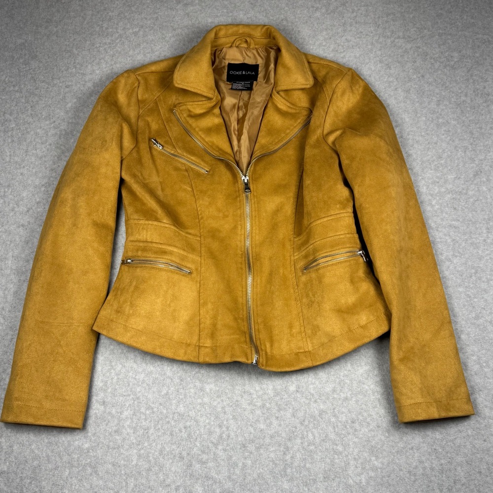 Ookie & Lala Mustard Yellow Faux Suede Moto Jacket Small OLJ82004